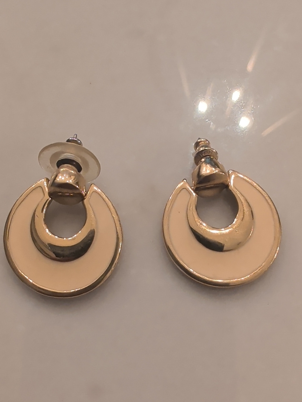 Napier Gold and Cream Crescent Hoop Earrings